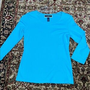 Karen Scott Turquoise Scoop Neck Long Sleeve Top Size PP